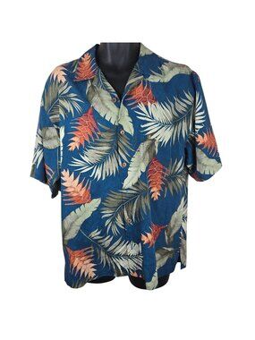 Tommy Bahama Mens M Silk Hawaiian Shirt Tropical Leaves Blue